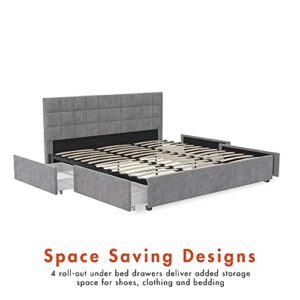 CosmoLiving by Cosmopolitan Serena Upholstered Bed with Drawers, Bedroom Storage, King, Light Gray Velvet