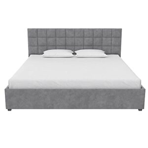 CosmoLiving by Cosmopolitan Serena Upholstered Bed with Drawers, Bedroom Storage, King, Light Gray Velvet