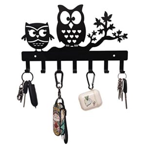 joypucofe black metal key holder hooks owl wall hanger decorations multi-purpose for door kitchen corridor foyer bedroom university dormitory, 7 hook racks