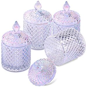 luxeta multi-use luxury glass apothecary jars embossed candle making containers with lids home décor organizer for vanity kitchen living bathrooms candy jar decorative votive holders.4 pcs -10 oz.