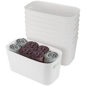 seunmuk 8 pack 10" long bathroom vanity plastic organizer storage bin tote with handles, white plastic storage bins for kitchen pantry, bathroom, bedroom, laundry, vanity room