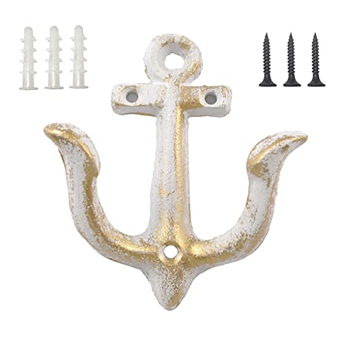 HZFLY Vintage Nautical Anchor Hook, Rustic and Chic Wall Mounted Coat Rack, Kitchen Hook, Bathroom Towel Rack (White)