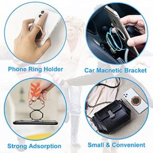 Cellphone Ring Holder Finger Kickstand, Foldable 360° Rotation Cell Phone Stand for Desk, Magnetic Car Mount, Metal Multi-Angle for Phone Back Grip Compatible with iPhone, iPad (Rose Gold)