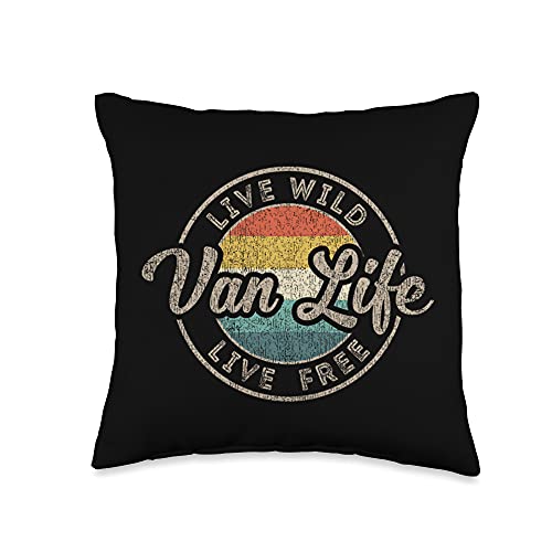 Awesome Van Life Accessories & Vanlife Essentials Retro Gift Vintage Dwellers Nomads Van Life Throw Pillow, 16x16, Multicolor