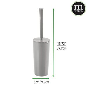 mDesign 2 Piece Combo - Slim Plastic Trash Can with Built-in Handles & Toilet Bowl Brush & Holder for Bathroom Storage and Organization - Set of 2 - Gray