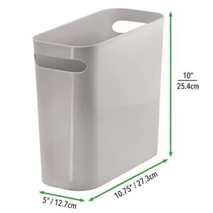 mDesign 2 Piece Combo - Slim Plastic Trash Can with Built-in Handles & Toilet Bowl Brush & Holder for Bathroom Storage and Organization - Set of 2 - Gray