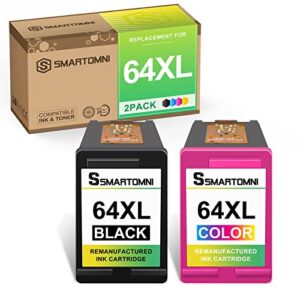 s smartomni remanufactured 64xl ink cartridge replacement for hp 64 xl 64xl combo pack for hp envy 6222 6232 6255 6258 7130 7155 7822 7832 7855 7864 series (2 pack, black tri-color)