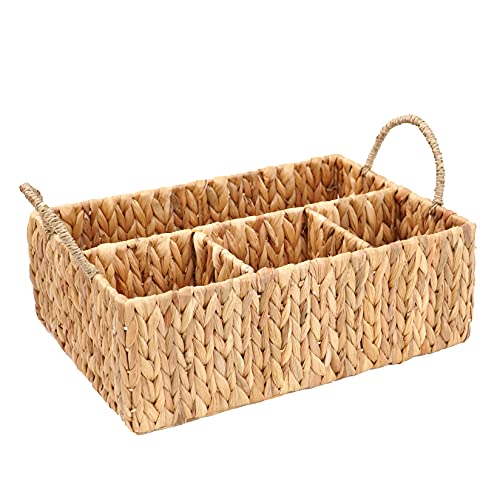 Wicker Divided Storage Basket Woven Natural Basket Hyacinth for Organizing Bathroom Kitchen Shelves Office Supplies Organization Everyday Wicker Storage Baskets 4 Section Rectangular Tray