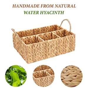 Wicker Divided Storage Basket Woven Natural Basket Hyacinth for Organizing Bathroom Kitchen Shelves Office Supplies Organization Everyday Wicker Storage Baskets 4 Section Rectangular Tray