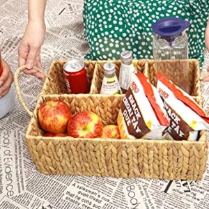 Wicker Divided Storage Basket Woven Natural Basket Hyacinth for Organizing Bathroom Kitchen Shelves Office Supplies Organization Everyday Wicker Storage Baskets 4 Section Rectangular Tray