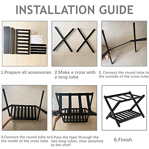 tonchean Folding Luggage Rack with Shelf, Luggage Rack for Guest Room, Bamboo Suitacse Stand for Hotel, Bedroom, Home