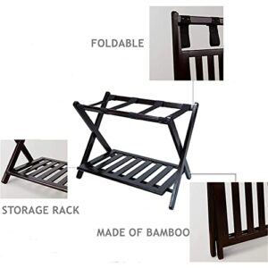 tonchean Folding Luggage Rack with Shelf, Luggage Rack for Guest Room, Bamboo Suitacse Stand for Hotel, Bedroom, Home
