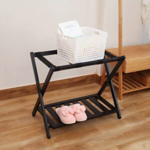 tonchean Folding Luggage Rack with Shelf, Luggage Rack for Guest Room, Bamboo Suitacse Stand for Hotel, Bedroom, Home