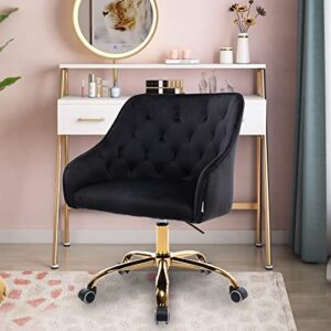 SSLine Elegant Velvet Desk Chair for Girls Women Modern Swivel Office Computer Chair on Wheels Cute Vanity Chair Leisure Chair w/Arm for Home Study Living Room (A Type-Black&Gold)