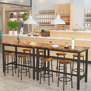 AWQM Bar Table and Chairs Set Industrial Counter Height Pub Table with 4 Chairs Bar Table Set 5 Pieces Dining Table Set Home Kitchen Breakfast Table, Rustic Brown