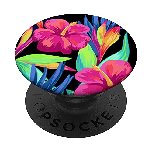 Neon tropical Flowers PopSockets Swappable PopGrip