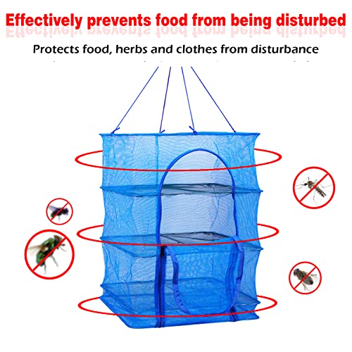 WEISGJA Drying Rack 4 Layers Folding Fish Mesh, Foldable Nylon Netting, Hanging Drying Fish Net, for Shrimp Fish Fruit Vegetables Herb, with Zipper Opening-Blue (25.59X13.78X13.78 in)…