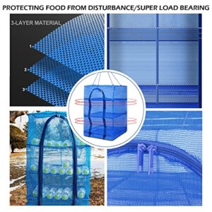 WEISGJA Drying Rack 4 Layers Folding Fish Mesh, Foldable Nylon Netting, Hanging Drying Fish Net, for Shrimp Fish Fruit Vegetables Herb, with Zipper Opening-Blue (25.59X13.78X13.78 in)…