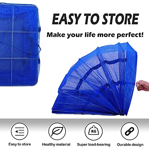 WEISGJA Drying Rack 4 Layers Folding Fish Mesh, Foldable Nylon Netting, Hanging Drying Fish Net, for Shrimp Fish Fruit Vegetables Herb, with Zipper Opening-Blue (25.59X13.78X13.78 in)…