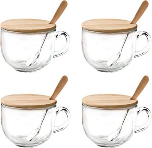 lawei set of 4 glass coffee mug with handle - 15 oz glass jumbo coffee cups clear coffee mug for cappuccino, coffee, latte, cereal, milk, ice cream