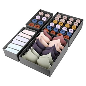 azxecvcer 4 set sock underwear organizer,45 cell foldable washable odorless fabric drawer organizers storage divider for clothing, baby clothes, bra, panty, socks, scarf, ties (grey)