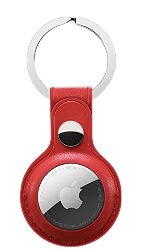 Apple Airtag Leather Keychain Case for Apple Airtag, Protective Anti-Scratch Cover for Airtag (2021) (Red)