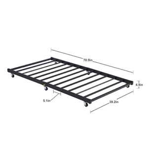 VECELO Twin Trundle Bed Frame Only/Roll Out/Enhanced & Up-Graded Metal Slats Support, Black