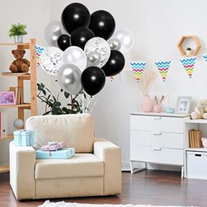 Black Silver Balloon Garland Arch Kit, 100pcs White Silver Confetti and Metallic Chrome Latex Party Balloons for Wedding Birthday Graduation Anniversary Decorations (BlackSilver-100pcs)