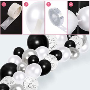 Black Silver Balloon Garland Arch Kit, 100pcs White Silver Confetti and Metallic Chrome Latex Party Balloons for Wedding Birthday Graduation Anniversary Decorations (BlackSilver-100pcs)