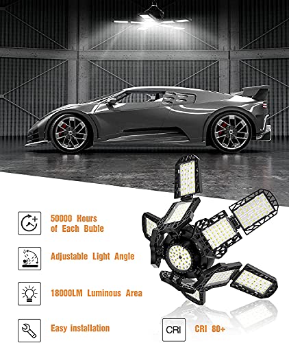 ESSNAMS Garage Led Light 180W, 18000LM Bright Led Garage Light, 6500K Deformable Led Garage Lights with 10 Adjustable Panels, Garage Lights Ceiling LED for Garage, Barn, Basement