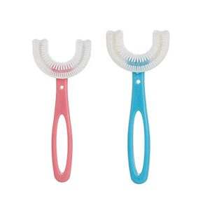 hgr 2pcs kids u- shaped toothbrush, manual toothbrush oral  cleaning tools for children training teeth cleaning whole mouth toothbrush for kids (aged 6~12)