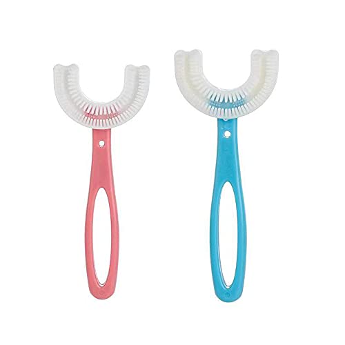 HGR 2Pcs Kids U- Shaped Toothbrush, Manual Toothbrush Oral  Cleaning Tools for Children Training Teeth Cleaning Whole Mouth Toothbrush for Kids (Aged 6~12)