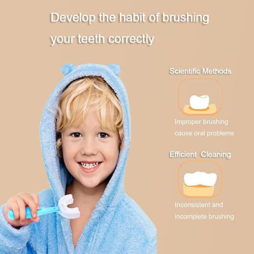 HGR 2Pcs Kids U- Shaped Toothbrush, Manual Toothbrush Oral  Cleaning Tools for Children Training Teeth Cleaning Whole Mouth Toothbrush for Kids (Aged 6~12)