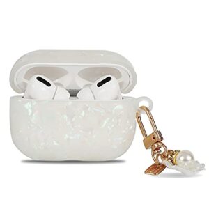 manleno compatible with airpods pro case with keychain cute shell pearl design women girls soft protective case cover glitter bling airpods case replacement for apple airpods pro 1 2019 (iridescent)