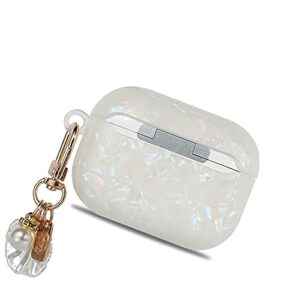 Manleno Compatible with Airpods Pro Case with Keychain Cute Shell Pearl Design Women Girls Soft Protective Case Cover Glitter Bling Airpods Case Replacement for Apple Airpods Pro 1 2019 (Iridescent)