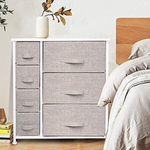 CERBIOR Wide Drawer Dresser Storage Organizer 5-Drawer 7-Drawer Closet Shelves, Sturdy Steel Frame Wood Top with Easy Pull Fabric Bins for Clothing, Blankets