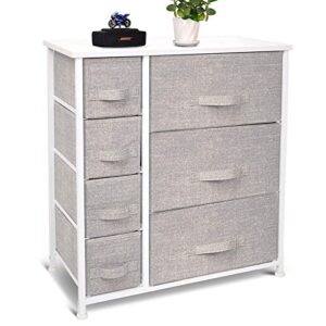 CERBIOR Wide Drawer Dresser Storage Organizer 5-Drawer 7-Drawer Closet Shelves, Sturdy Steel Frame Wood Top with Easy Pull Fabric Bins for Clothing, Blankets