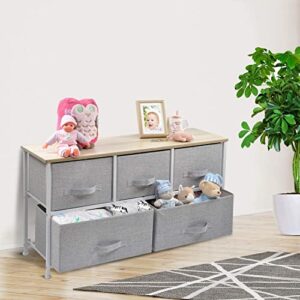 CERBIOR Wide Drawer Dresser Storage Organizer 5-Drawer 7-Drawer Closet Shelves, Sturdy Steel Frame Wood Top with Easy Pull Fabric Bins for Clothing, Blankets