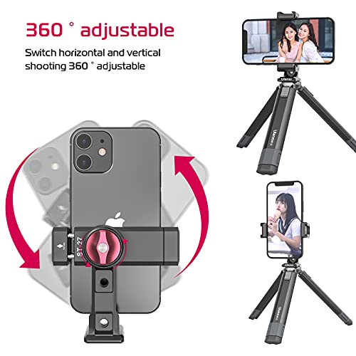 PICTRON Metal Phone Tripod Mount 3 Cold Shoes & Arca Port, 360° Smartphone Tripod Adapter for iPhone Samsung Cell Phone Stand Holder for Desktop Tripod Video Live Streaming Vlogging Rig