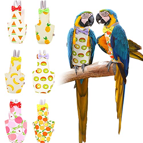 6 Pieces Bird Diaper Washable Parrot Diapers Reusable Bird Flight Suit Diaper Waterproof Inner Layer Protective Parrot Nappy Clothes for Parakeet Parrot Mini Macaw Budgie Canary, Fruit Style (Medium)