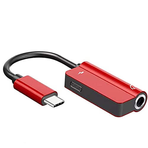 Liadance 2-in-1 Cable USB Type C to 3.5mm Audio Charger Adapter Aux Headphone Adapter Red,Adapter Cable