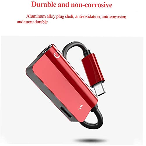 Liadance 2-in-1 Cable USB Type C to 3.5mm Audio Charger Adapter Aux Headphone Adapter Red,Adapter Cable