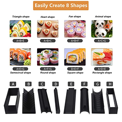 Sushi Making Kit, 11 Pieces DIY Sushi Roll Maker Set-8 Shapes of Sushi Rice Mold & 1 Sushi Knife, Easy and Fun Home Sushi Tool, Sushi Rolls