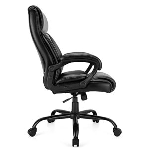 Giantex 400 LBS Big and Tall Office, Leather High Back Executive Chair, Ergonomic Wide Seat Large Swivel Computer Task Desk Chair w/Metal Base, Rocking Backrest, Padded Armrest