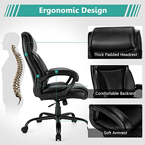 Giantex 400 LBS Big and Tall Office, Leather High Back Executive Chair, Ergonomic Wide Seat Large Swivel Computer Task Desk Chair w/Metal Base, Rocking Backrest, Padded Armrest