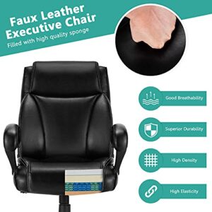 Giantex 400 LBS Big and Tall Office, Leather High Back Executive Chair, Ergonomic Wide Seat Large Swivel Computer Task Desk Chair w/Metal Base, Rocking Backrest, Padded Armrest