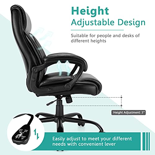 Giantex 400 LBS Big and Tall Office, Leather High Back Executive Chair, Ergonomic Wide Seat Large Swivel Computer Task Desk Chair w/Metal Base, Rocking Backrest, Padded Armrest