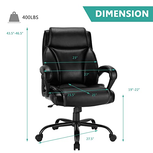 Giantex 400 LBS Big and Tall Office, Leather High Back Executive Chair, Ergonomic Wide Seat Large Swivel Computer Task Desk Chair w/Metal Base, Rocking Backrest, Padded Armrest