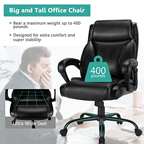 Giantex 400 LBS Big and Tall Office, Leather High Back Executive Chair, Ergonomic Wide Seat Large Swivel Computer Task Desk Chair w/Metal Base, Rocking Backrest, Padded Armrest