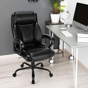 Giantex 400 LBS Big and Tall Office, Leather High Back Executive Chair, Ergonomic Wide Seat Large Swivel Computer Task Desk Chair w/Metal Base, Rocking Backrest, Padded Armrest